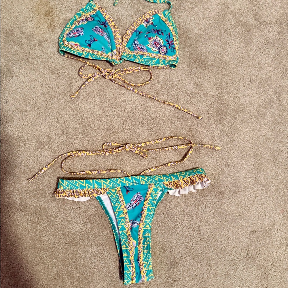 SHEIN Teal and Gold Bikini Set